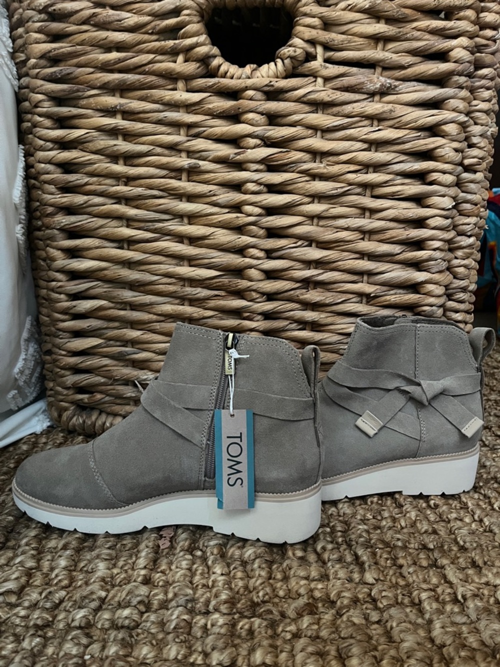 TOMS Grey Suede Marlow Ankle Booties
